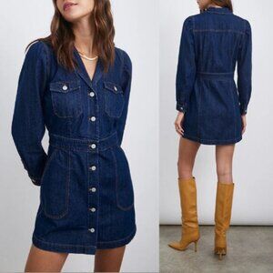 Rails Lisette Denim Mini Shirt Dress Women’s‎ Medium Blue Raw Hem NEW $248